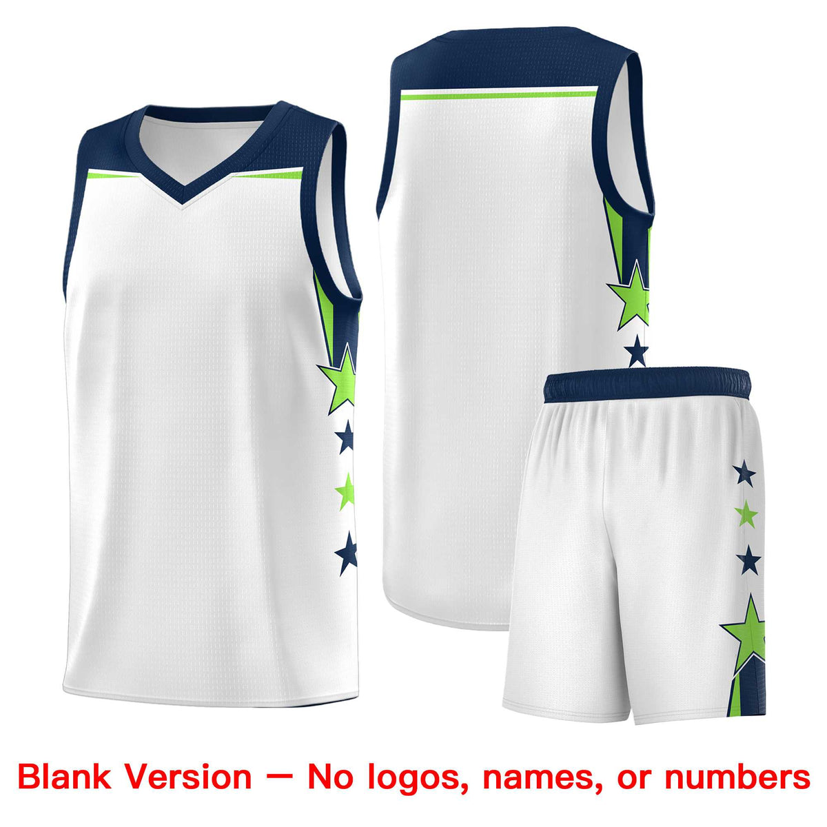 Custom Youth Basketball Uniform White Navy Two Tone Side Star Color Block Team Jersey
