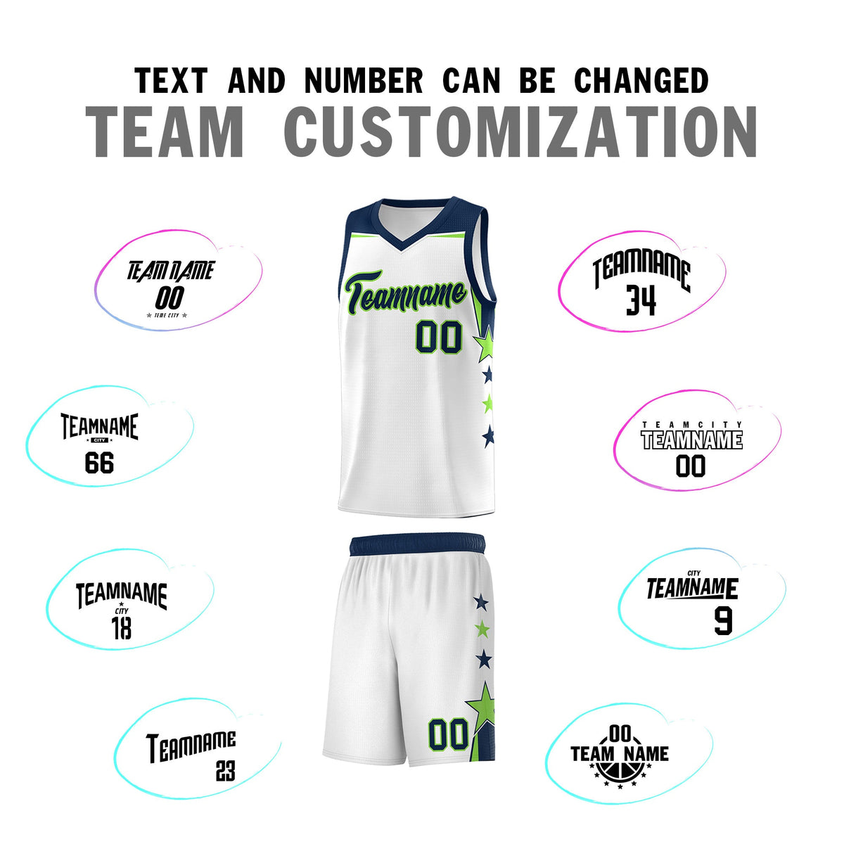 Custom Youth Basketball Uniform White Navy Two Tone Side Star Color Block Team Jersey