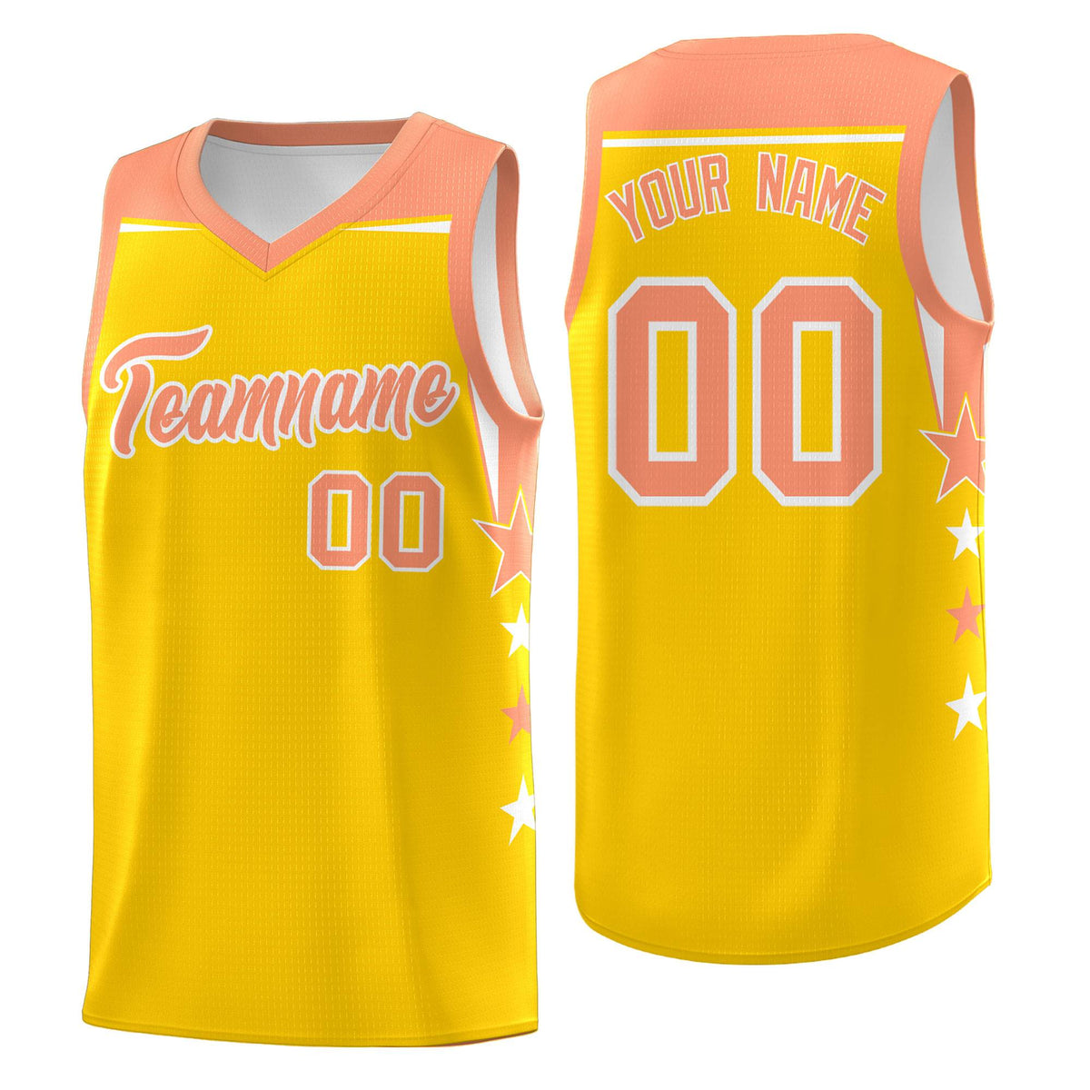 Custom Youth Basketball Uniform Gold Light Orange Two Tone Side Star Color Block Team Jersey