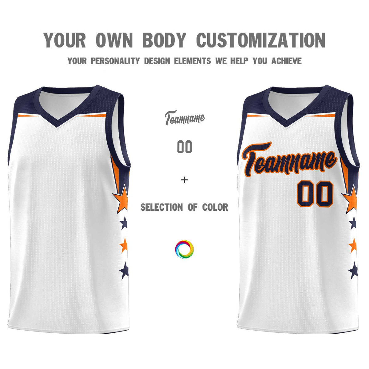 Custom Youth Basketball Uniform White Navy Two Tone Side Star Add Name Number &amp; Logo