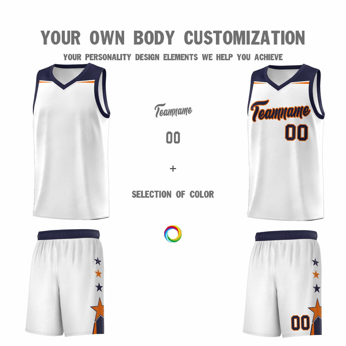 Custom Youth Basketball Uniform White Navy Two Tone Side Star Add Name Number &amp; Logo