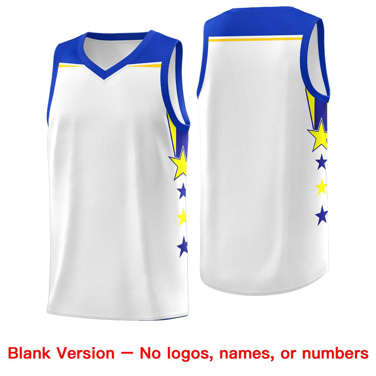 Custom Youth Basketball Uniform White Royal Two Tone Side Star Add Name Number &amp; Logo