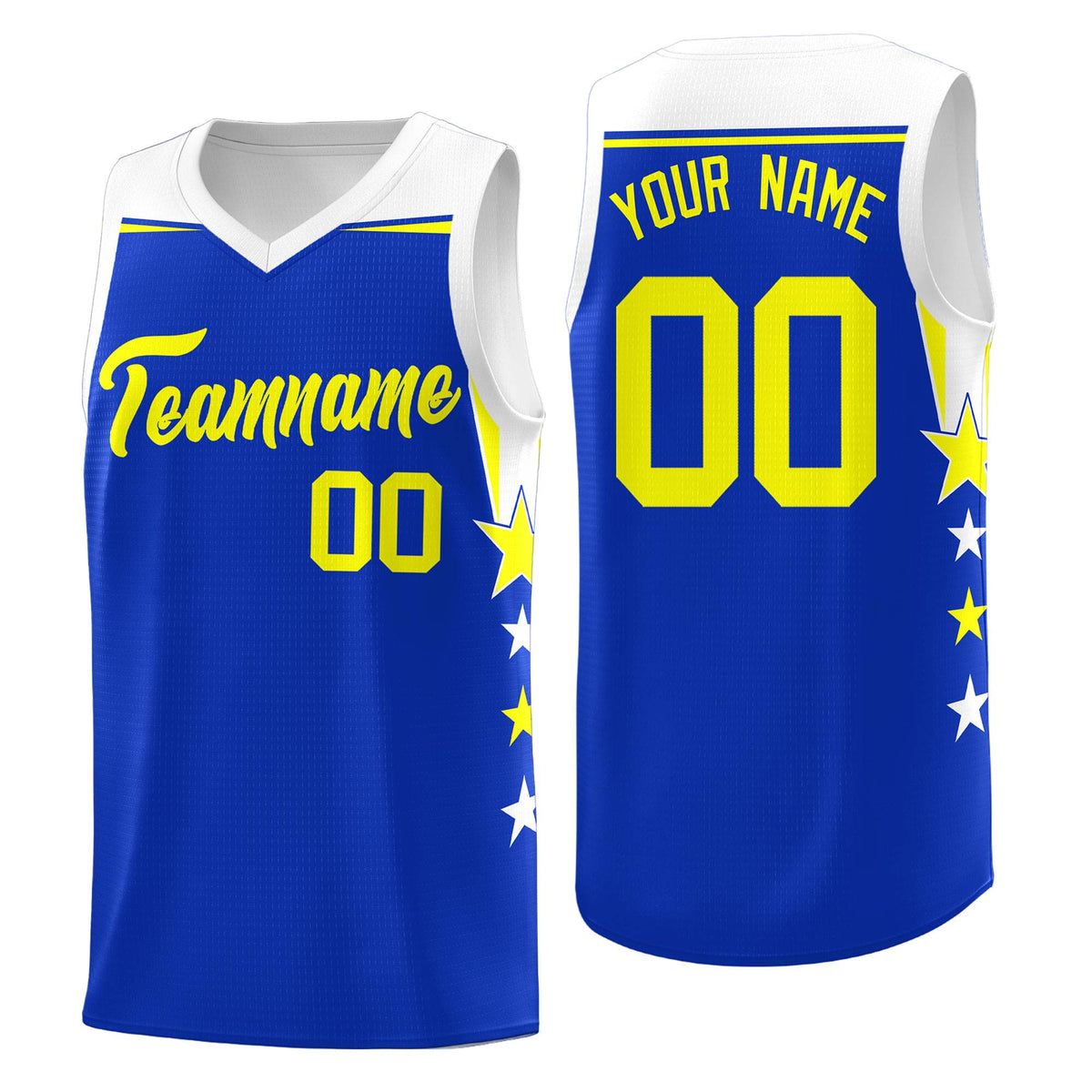 Custom Youth Basketball Uniform Royal White Two Tone Side Star Personalized Team Jersey