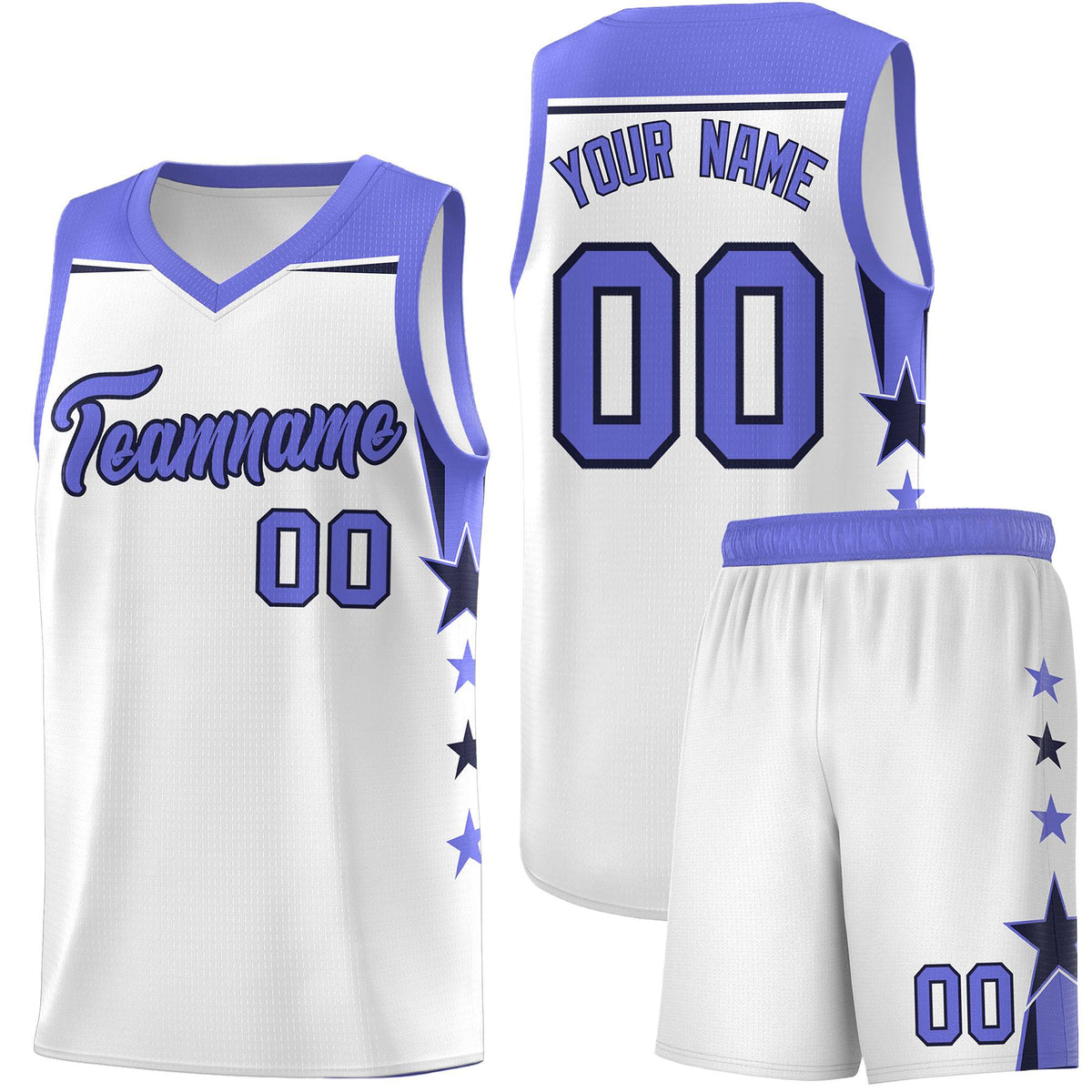 Custom Youth Basketball Uniform White Purple Two Tone Side Star Add Name Number &amp; Logo