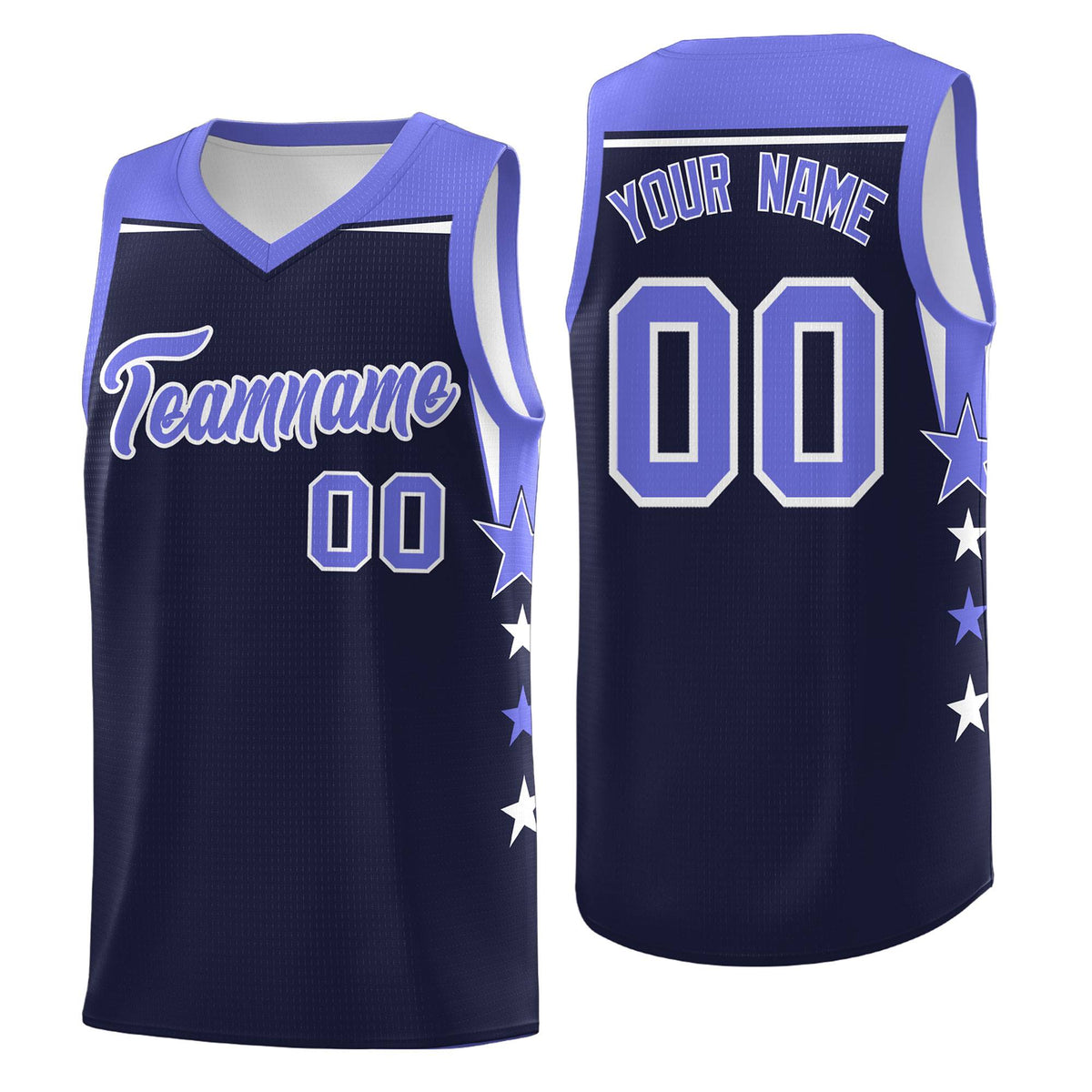 Custom Youth Basketball Uniform Navy Purple Two Tone Side Star Color Block Team Jersey