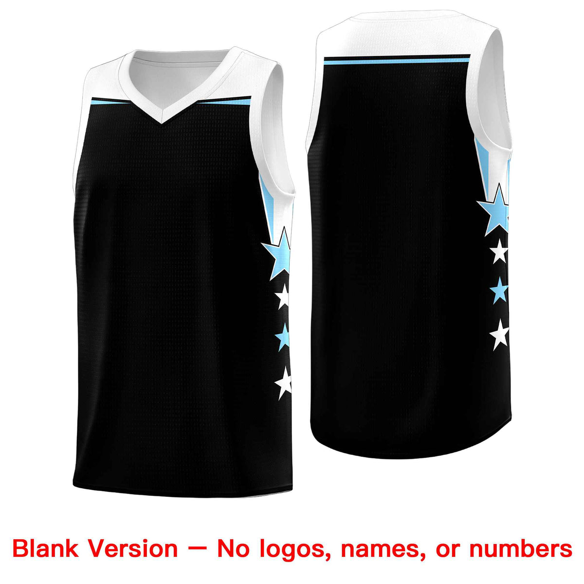 Custom Youth Basketball Uniform Black Light Blue Two Tone Side Star Personalized Team Jersey