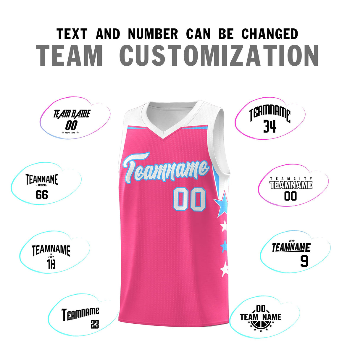 Custom Youth Basketball Uniform Pink White Two Tone Side Star Personalized Team Jersey