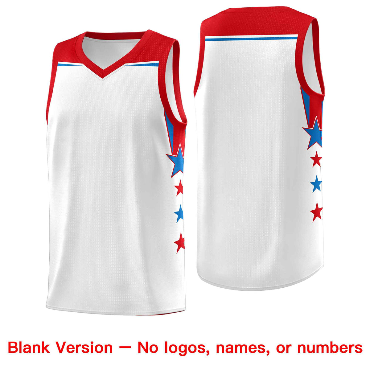 Custom Youth Basketball Uniform White Red Two Tone Side Star Add Name Number &amp; Logo