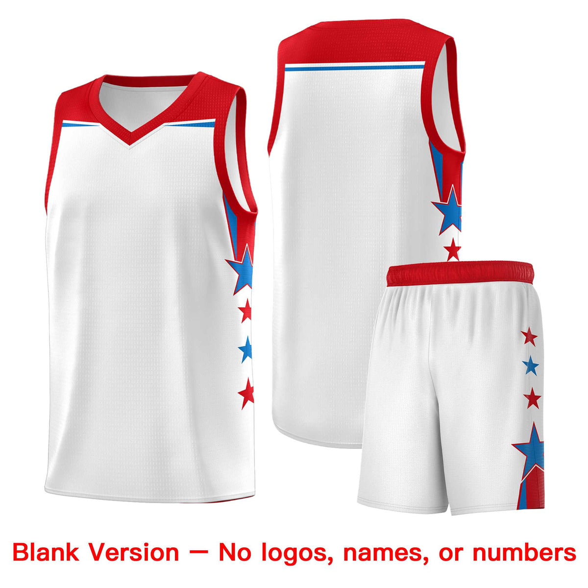 Custom Youth Basketball Uniform White Red Two Tone Side Star Add Name Number &amp; Logo