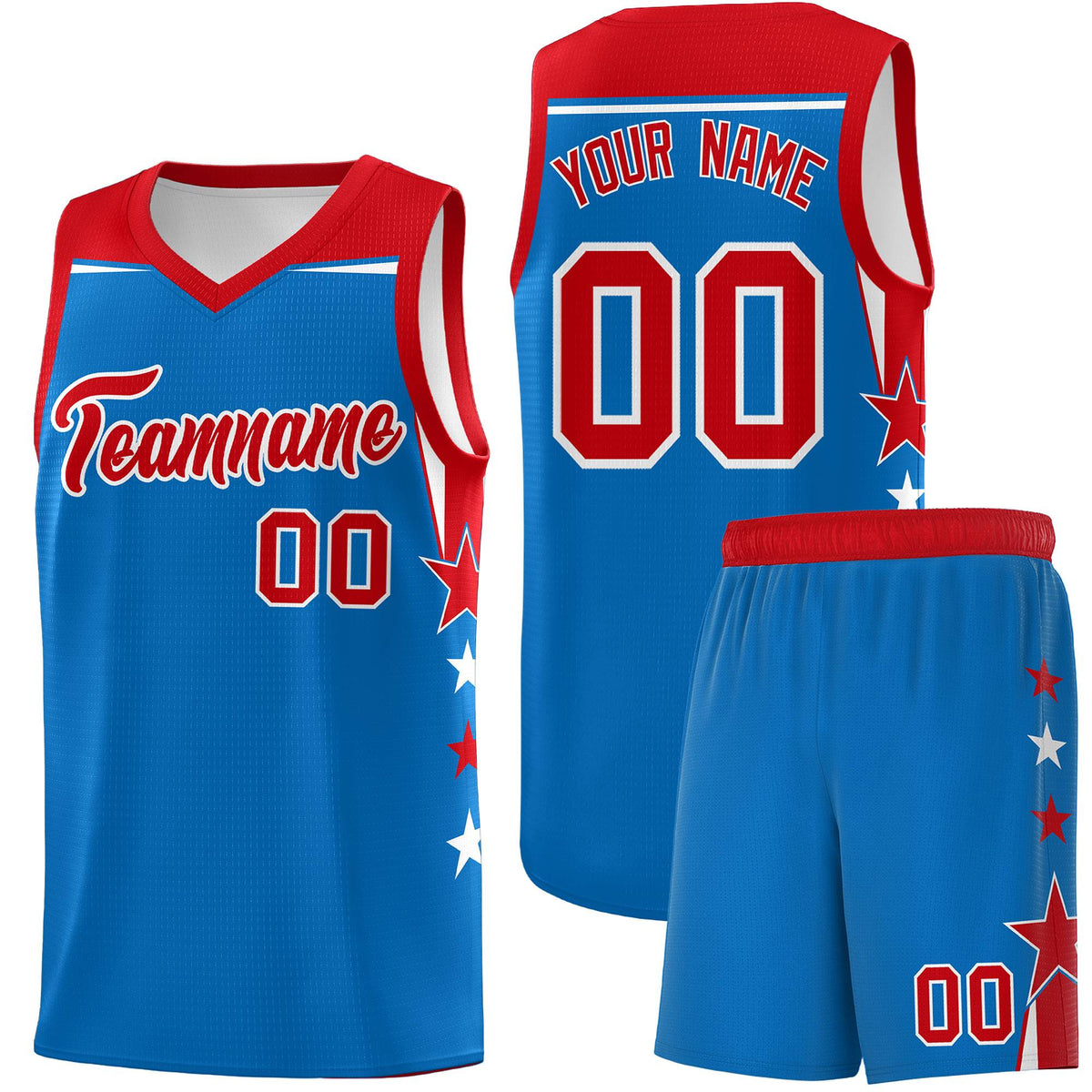 Custom Youth Basketball Uniform Royal Red Two Tone Side Star Color Block Team Jersey