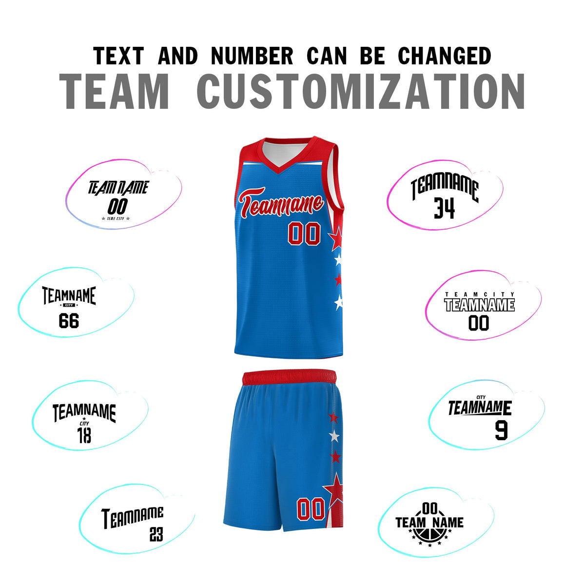 Custom Youth Basketball Uniform Royal Red Two Tone Side Star Color Block Team Jersey
