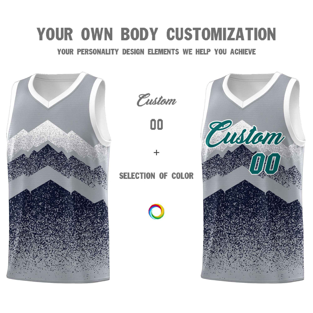 Custom Youth Basketball Jerseys Gray Navy Gradient Mountain Design Uniforms
