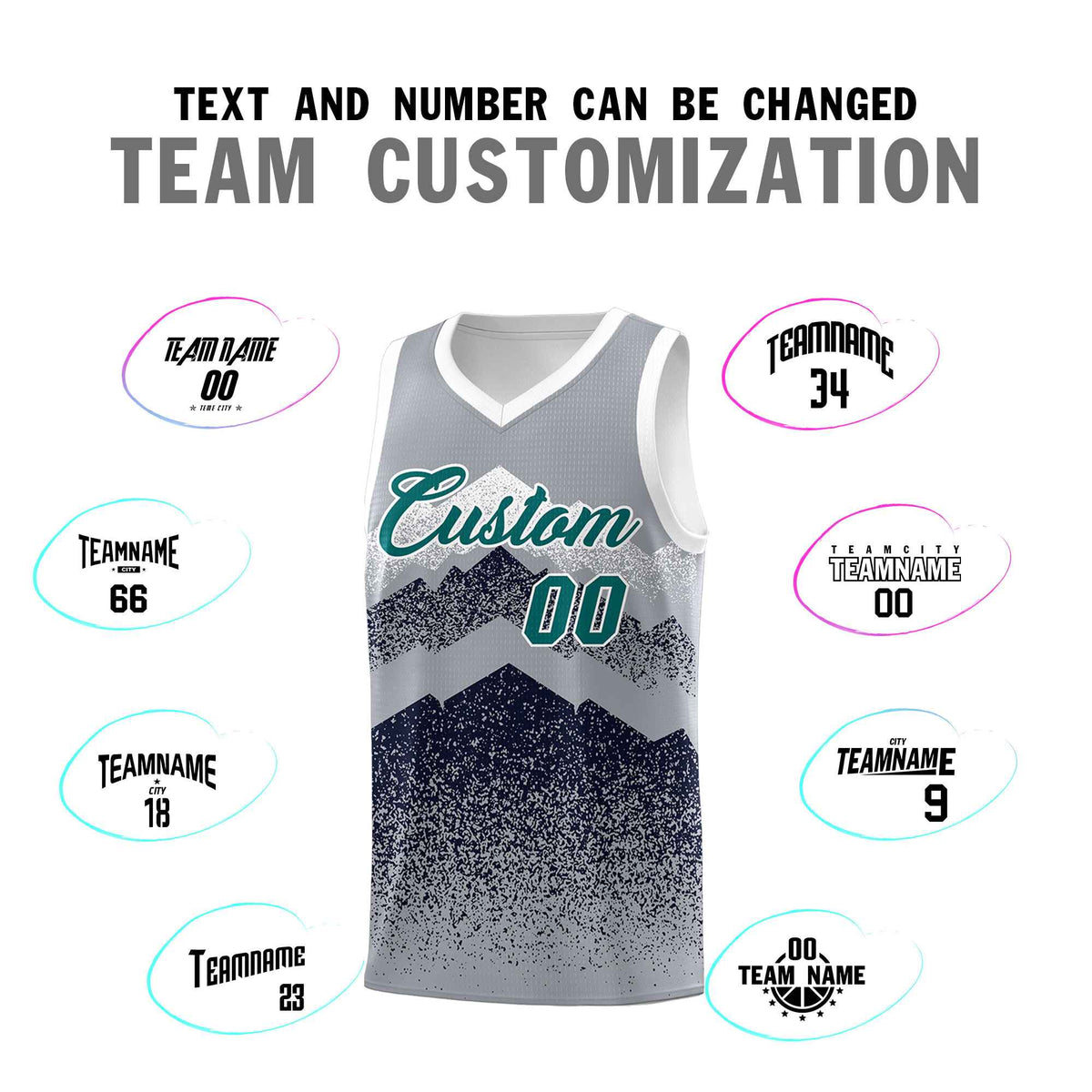 Custom Youth Basketball Jerseys Gray Navy Gradient Mountain Design Uniforms
