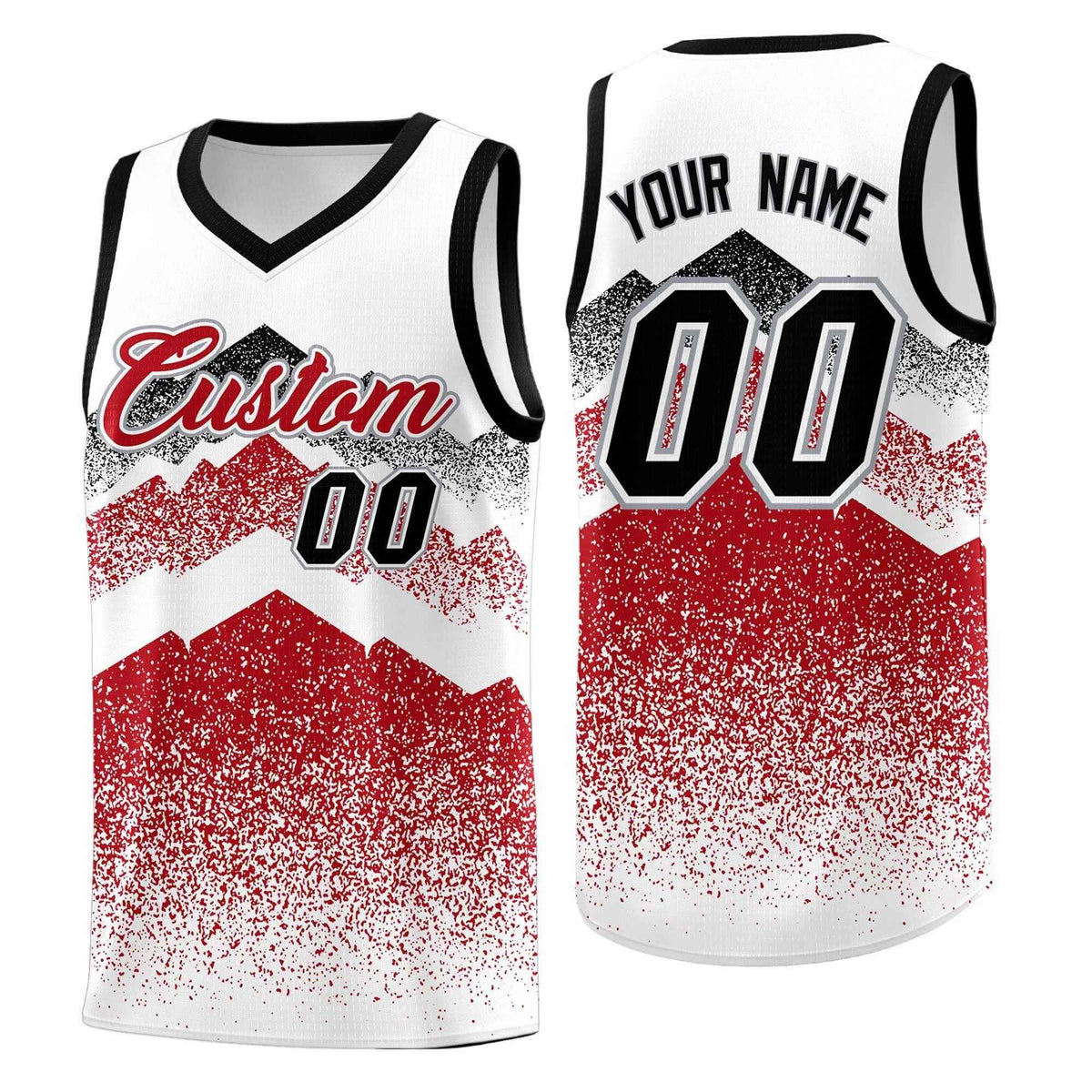 Personalized Youth Basketball Jerseys   White Red Gradient Mountain Design Uniforms
