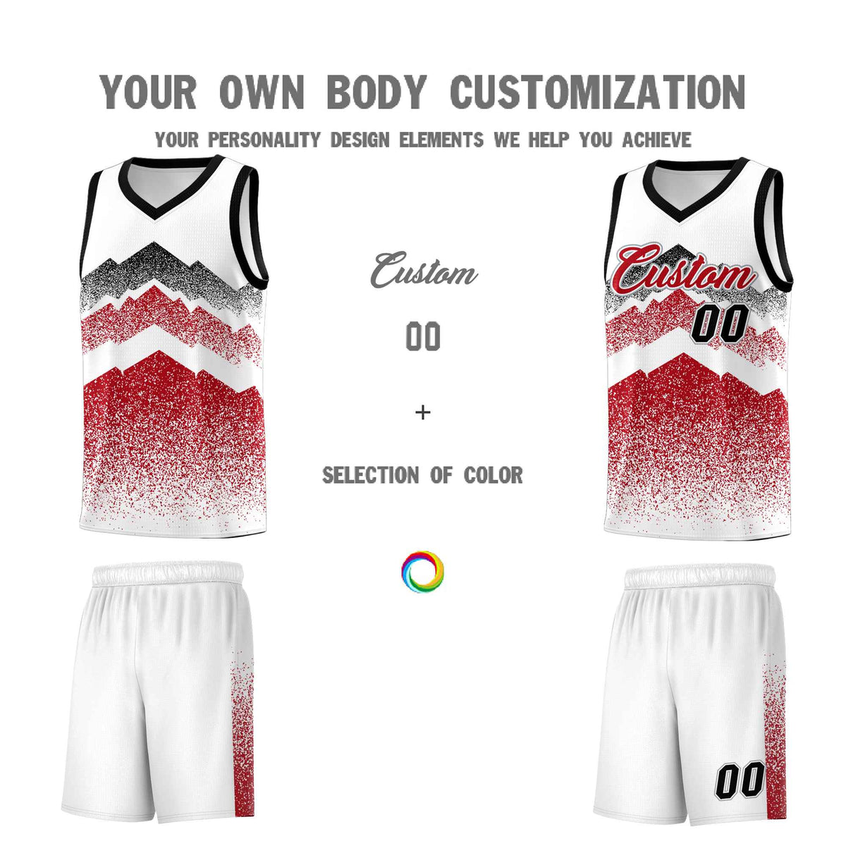 Personalized Youth Basketball Jerseys   White Red Gradient Mountain Design Uniforms
