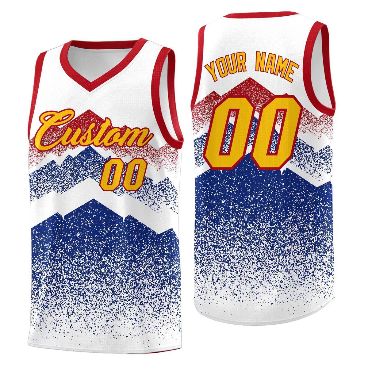 Custom Youth Basketball Jerseys White Royal Gradient Mountain Design Uniforms