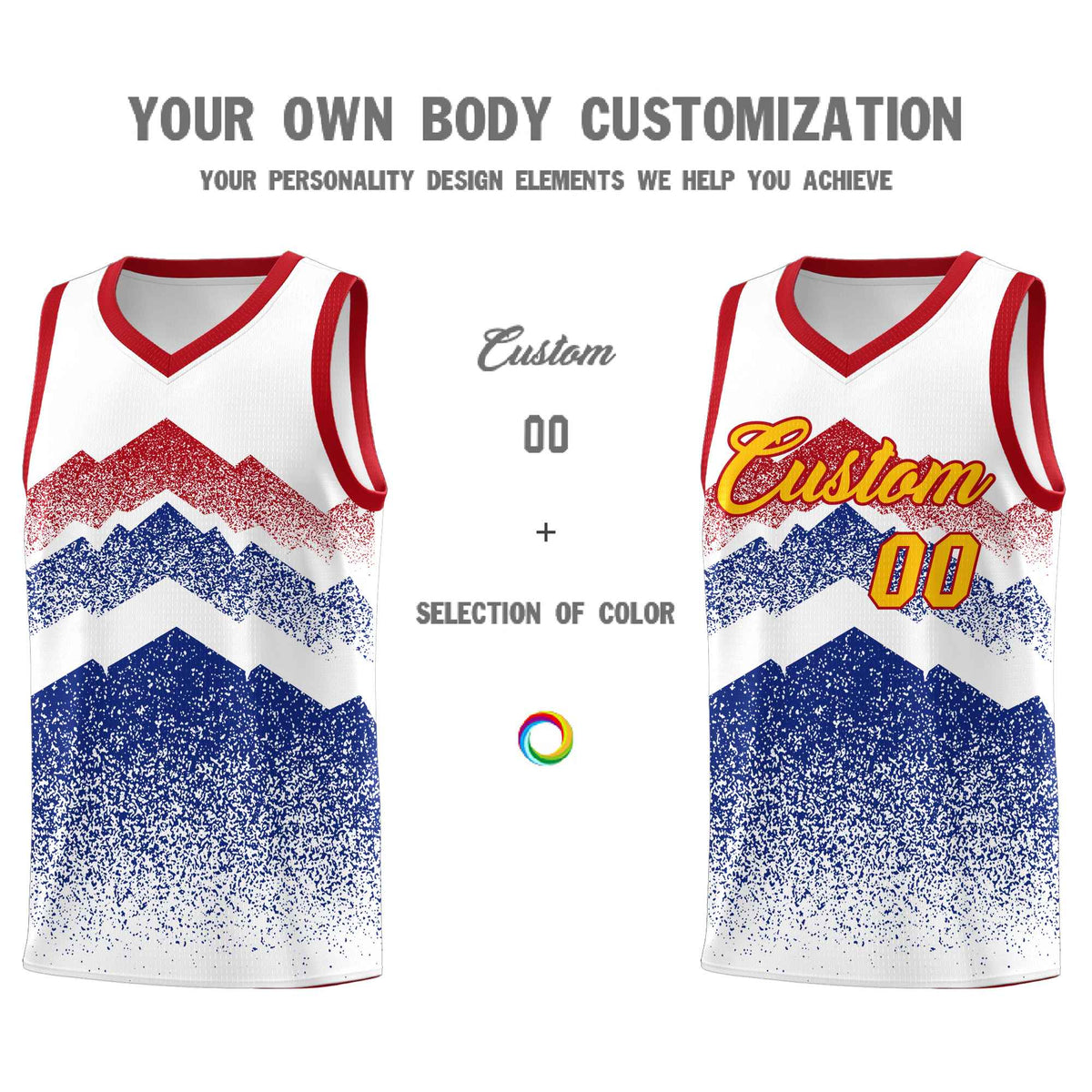 Custom Youth Basketball Jerseys White Royal Gradient Mountain Design Uniforms