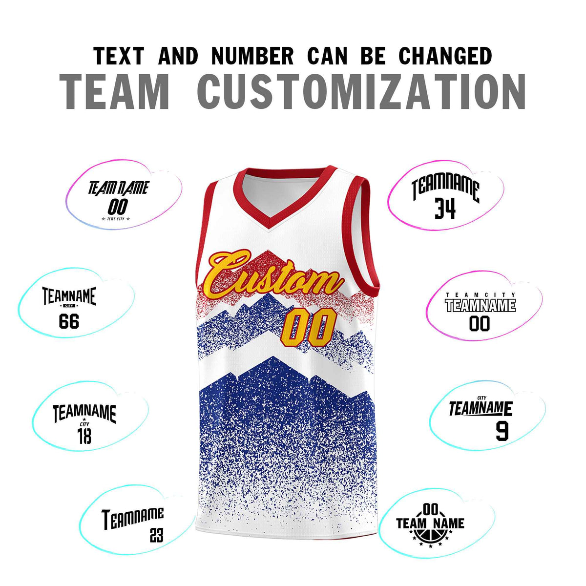 Custom Youth Basketball Jerseys White Royal Gradient Mountain Design Uniforms