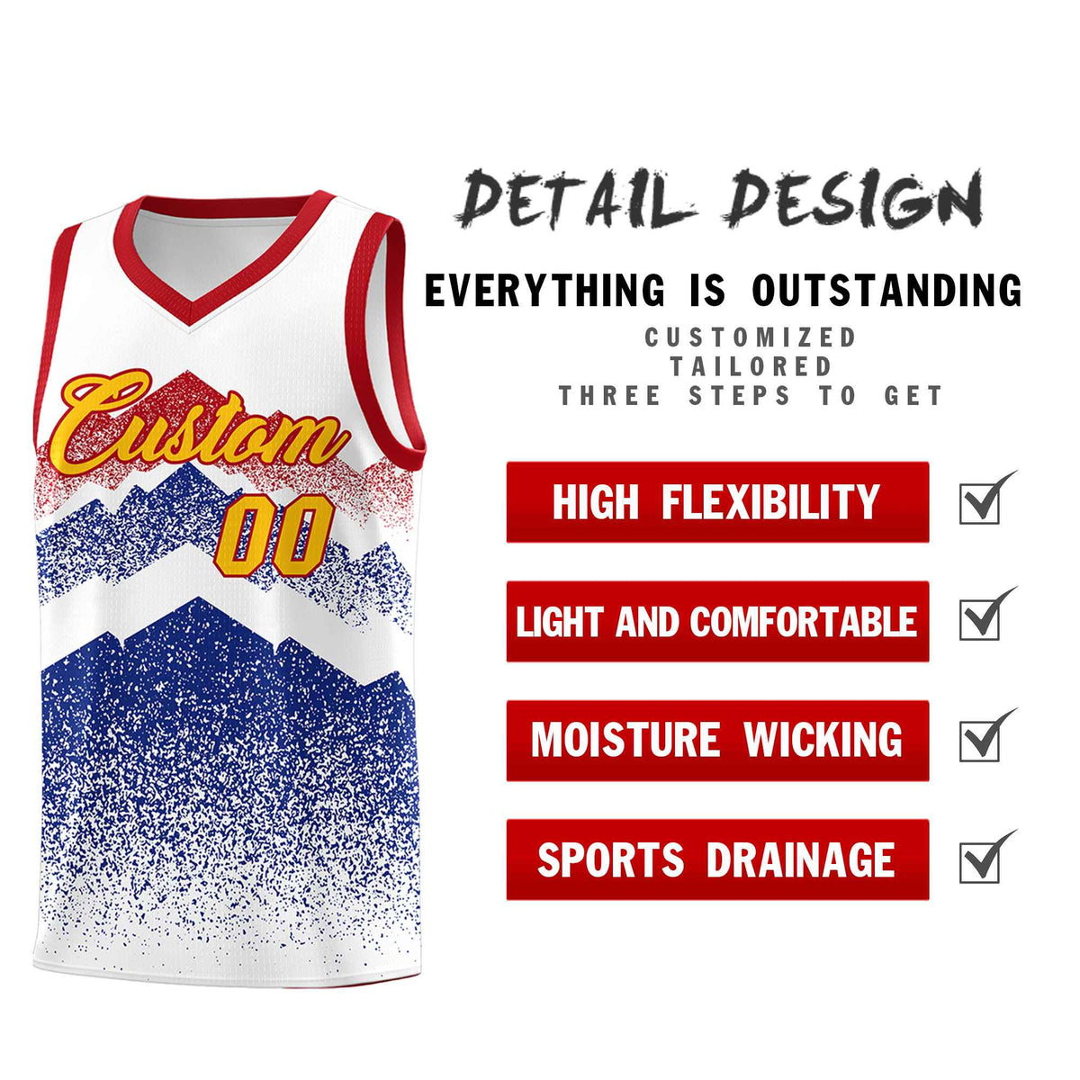 Custom Youth Basketball Jerseys White Royal Gradient Mountain Design Uniforms