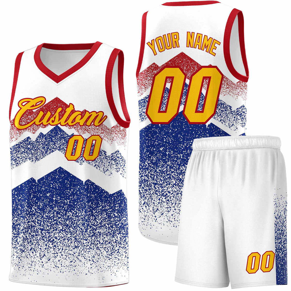 Custom Youth Basketball Jerseys White Royal Gradient Mountain Design Uniforms