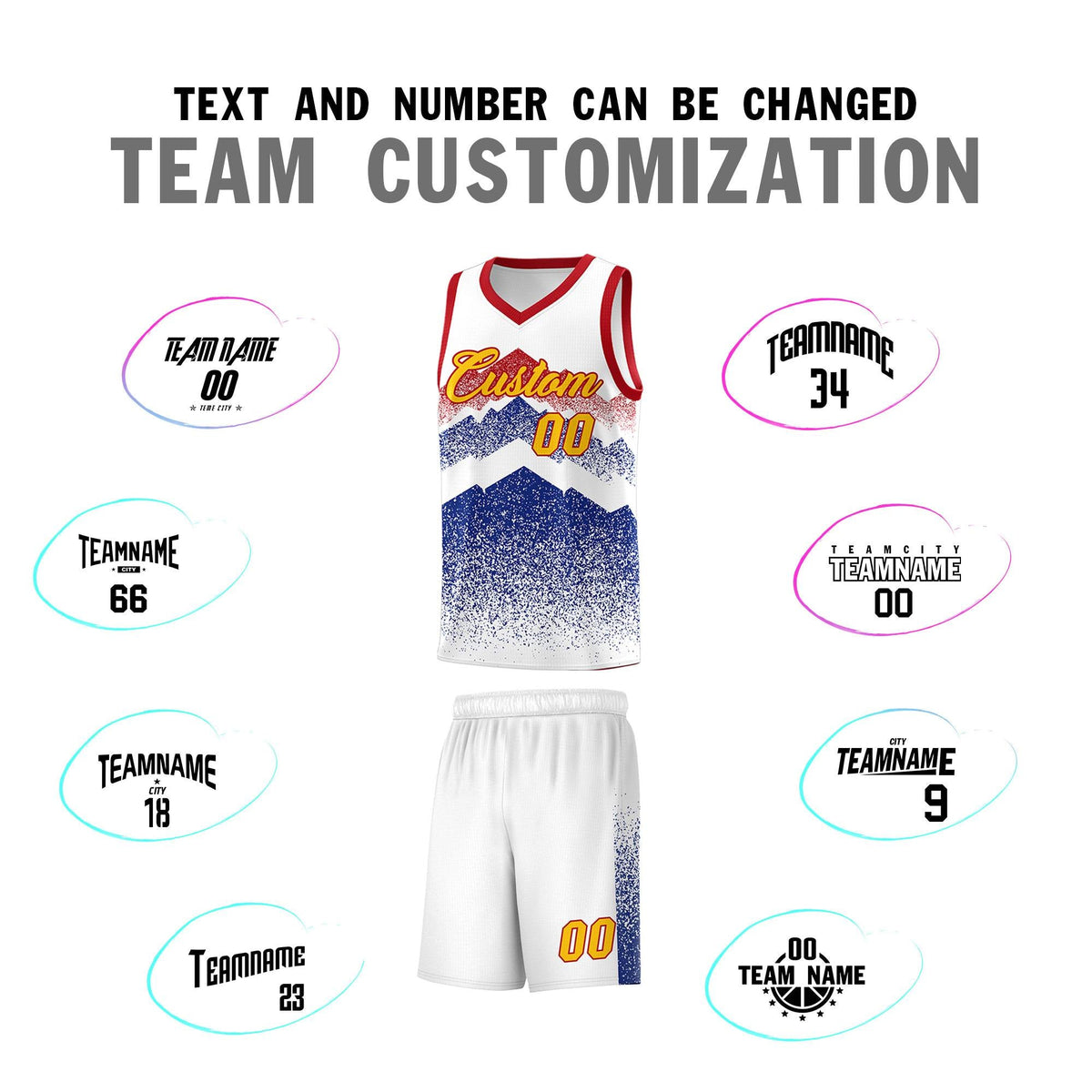 Custom Youth Basketball Jerseys White Royal Gradient Mountain Design Uniforms