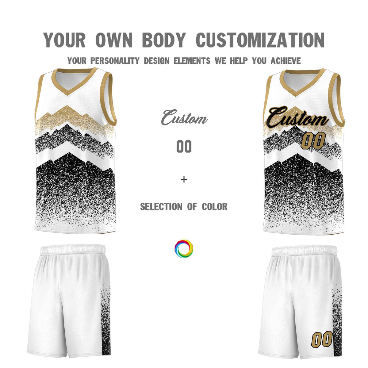 Custom Youth Basketball Jerseys White Black Gradient Mountain Design Uniforms
