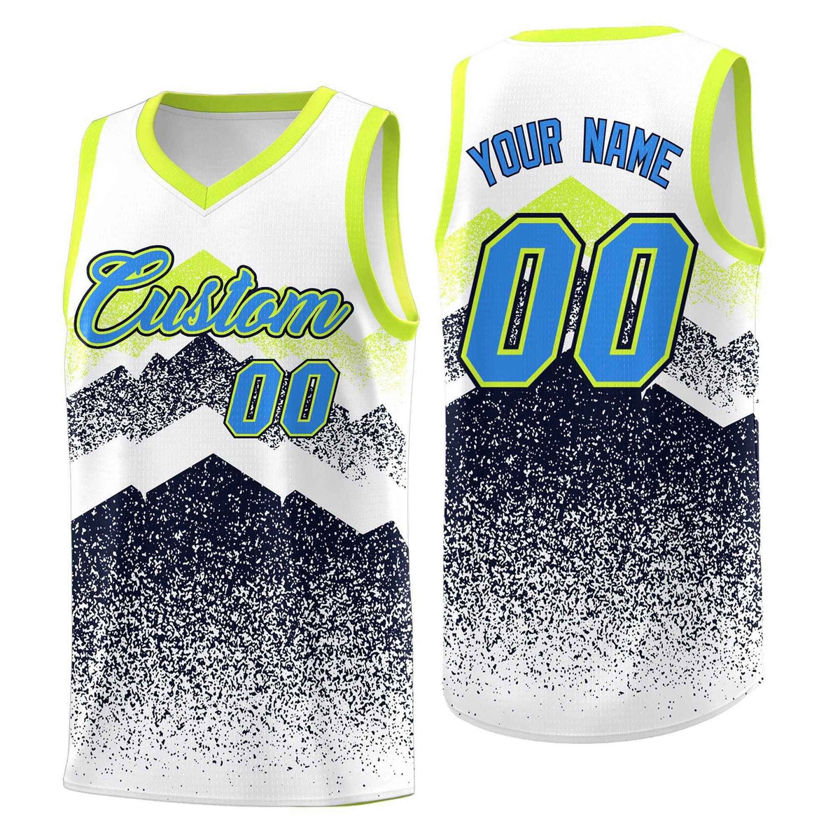 Personalized Youth Basketball Jerseys   White Navy Gradient Mountain Design Uniforms