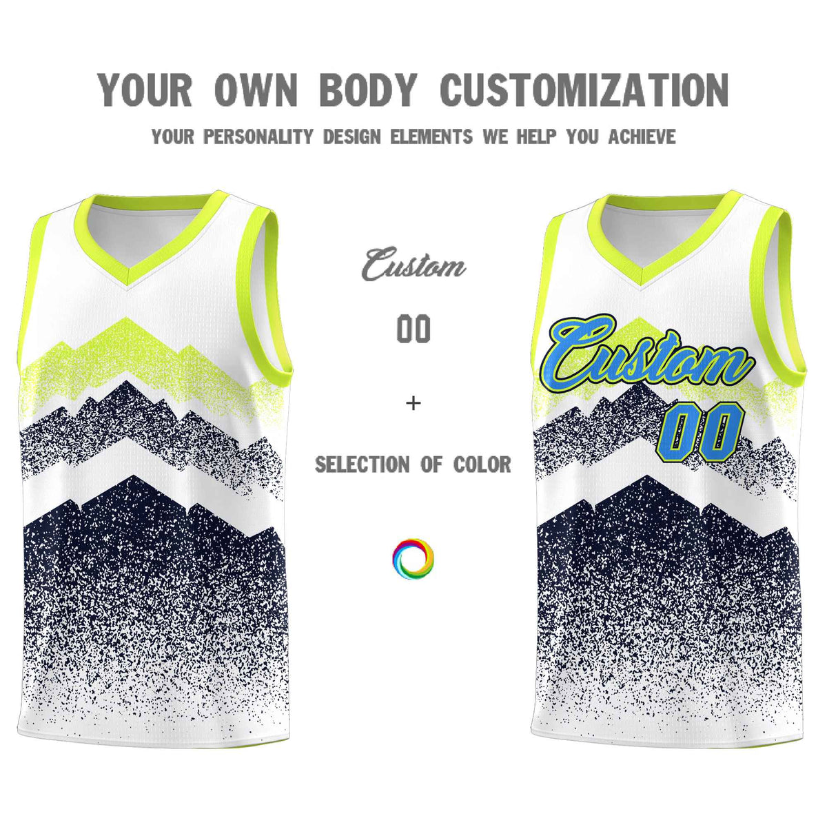 Personalized Youth Basketball Jerseys   White Navy Gradient Mountain Design Uniforms