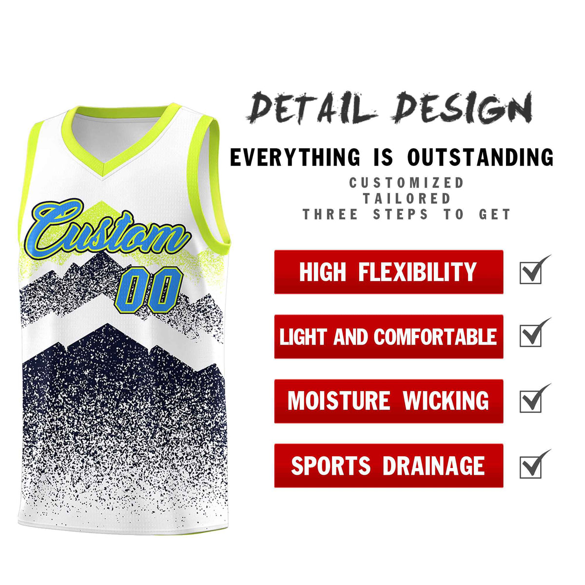Personalized Youth Basketball Jerseys   White Navy Gradient Mountain Design Uniforms