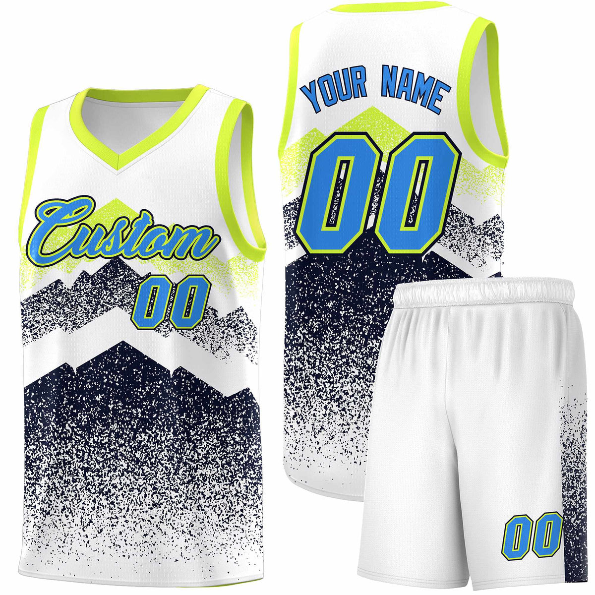 Personalized Youth Basketball Jerseys   White Navy Gradient Mountain Design Uniforms