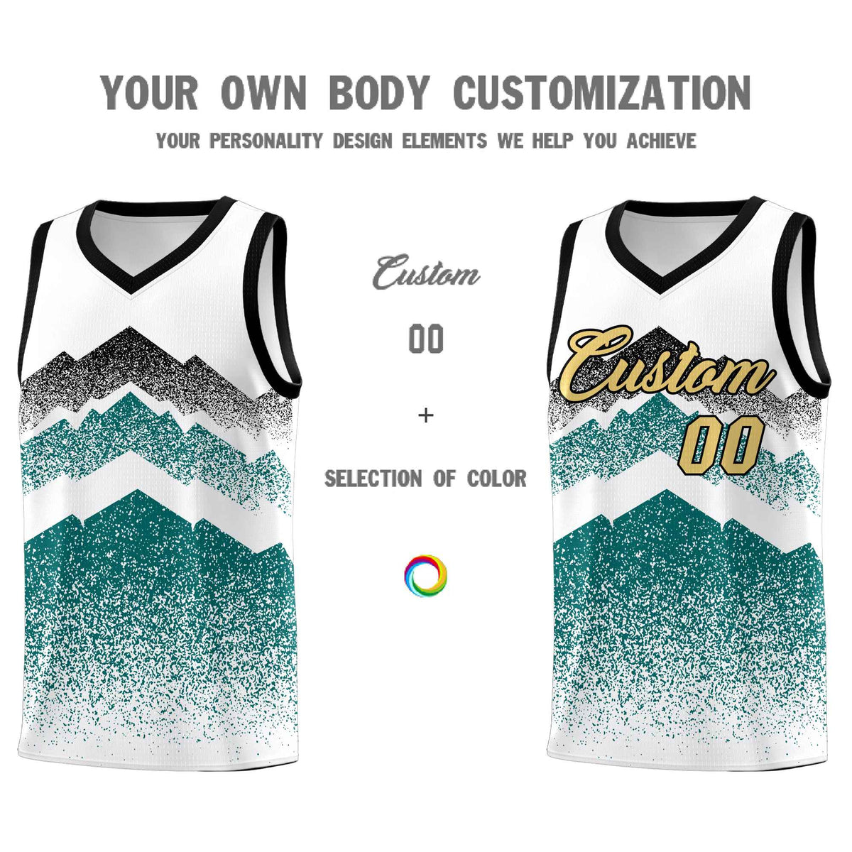 Custom Youth Basketball Jerseys White Teal Gradient Mountain Design Uniforms