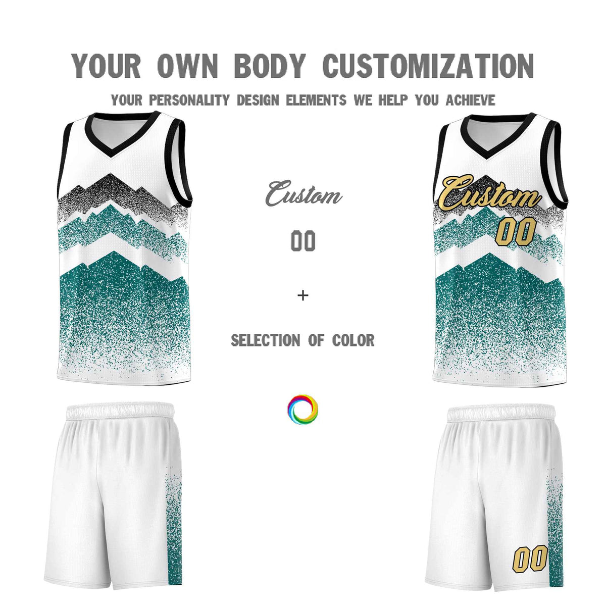 Custom Youth Basketball Jerseys White Teal Gradient Mountain Design Uniforms
