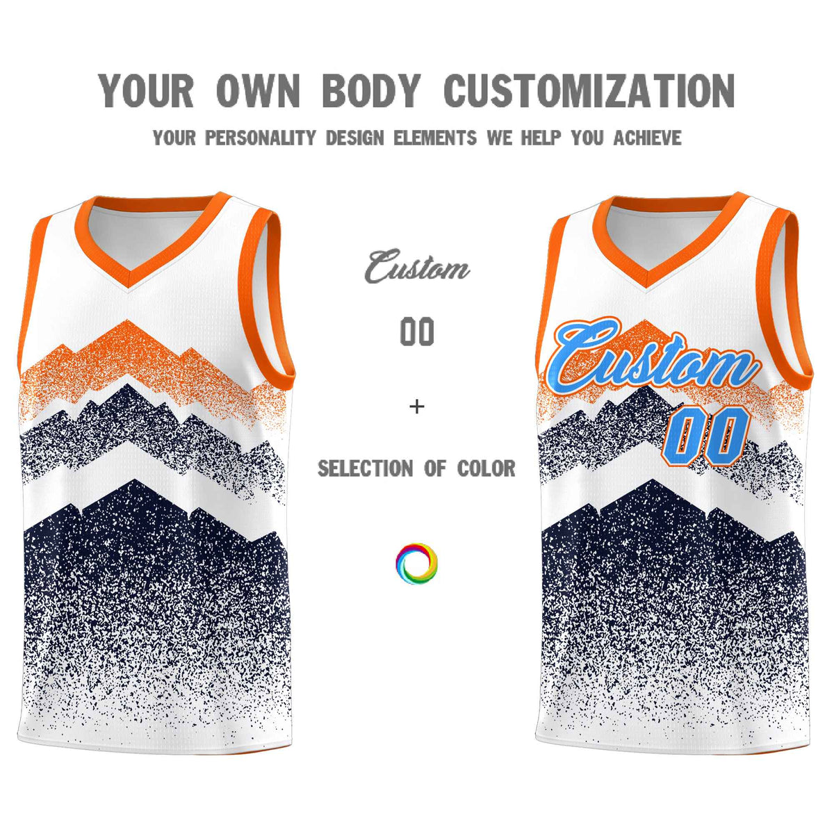 Personalized Youth Basketball Jerseys   White Navy Gradient Mountain Design Uniforms