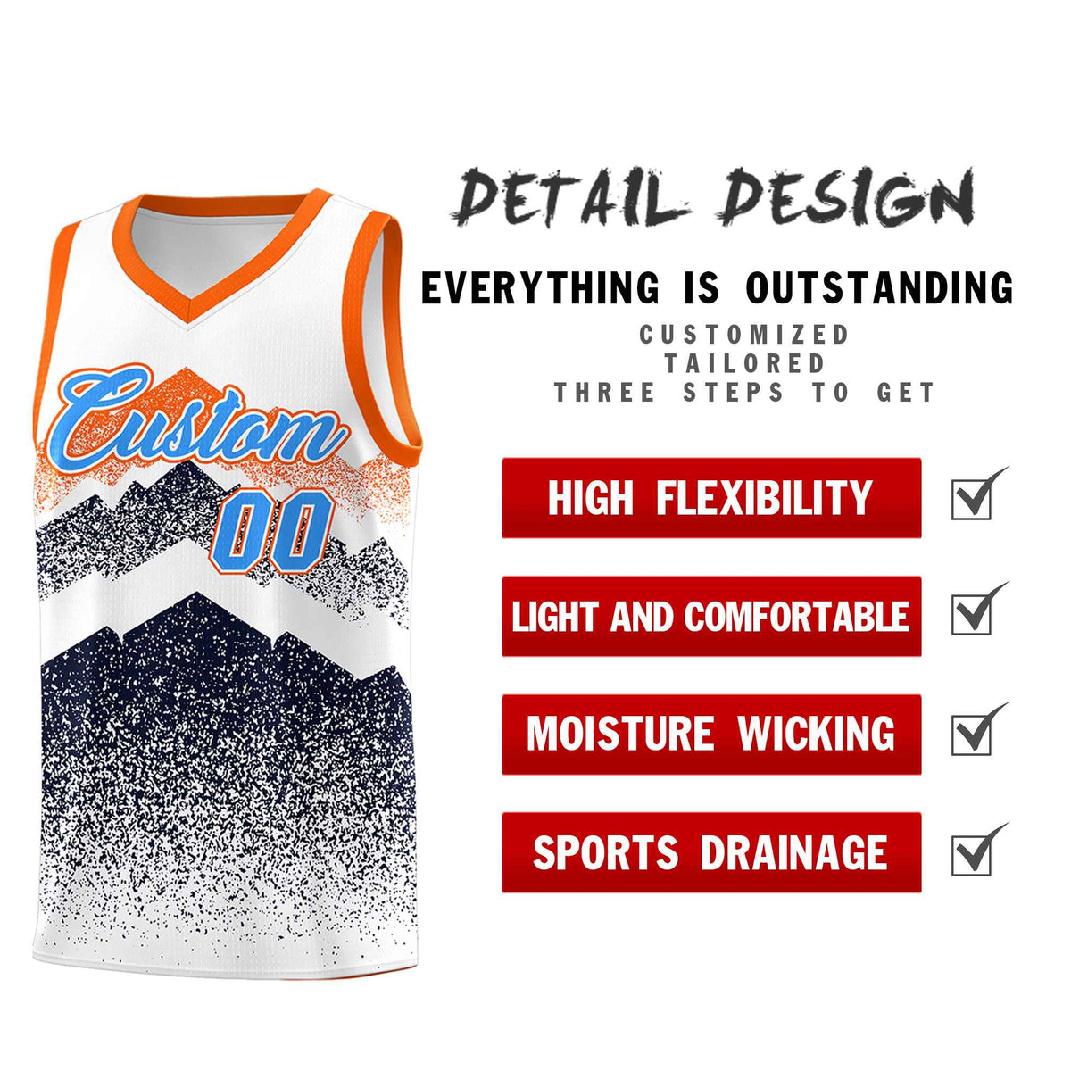 Personalized Youth Basketball Jerseys   White Navy Gradient Mountain Design Uniforms