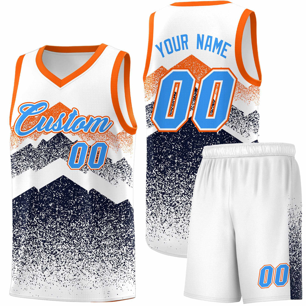 Personalized Youth Basketball Jerseys   White Navy Gradient Mountain Design Uniforms