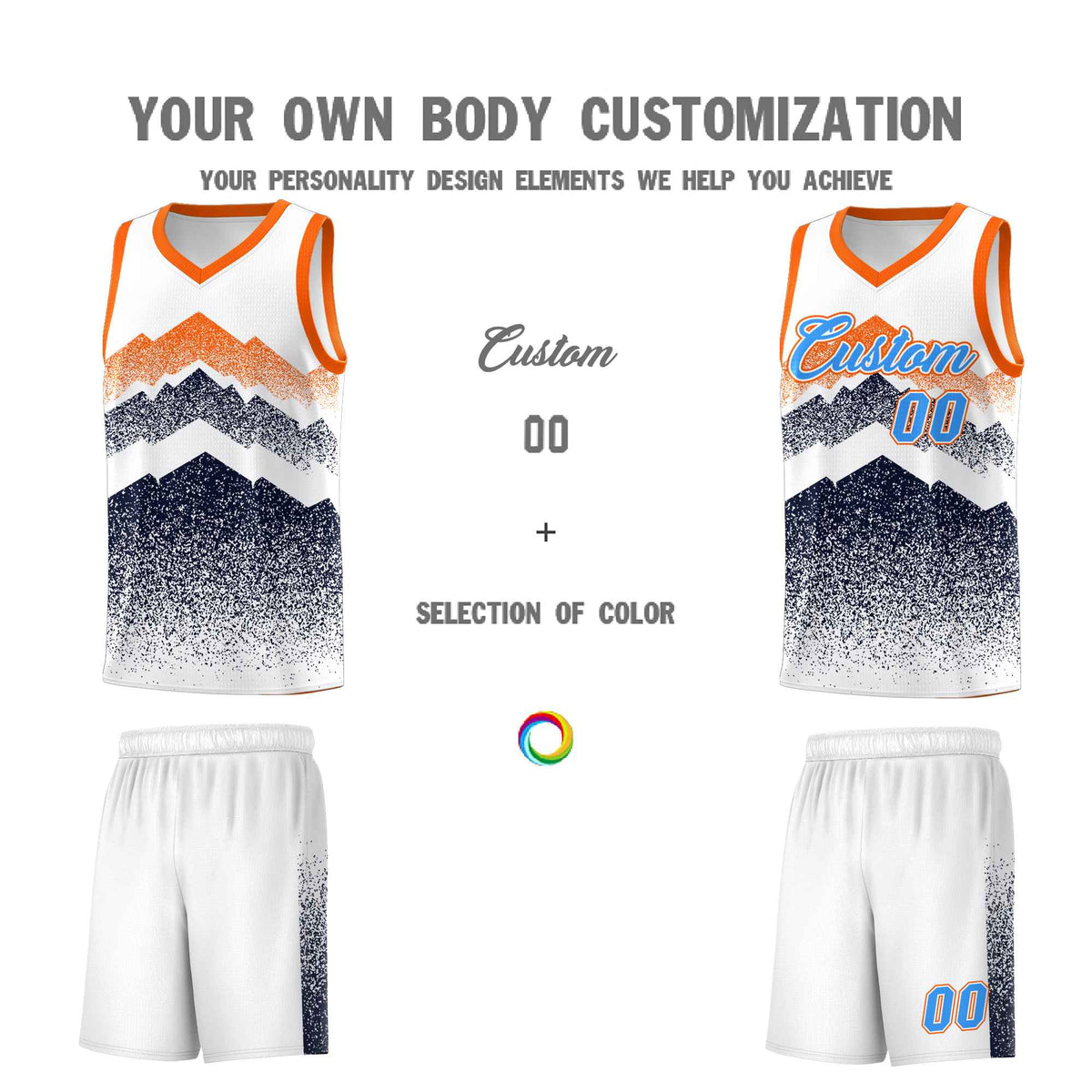 Personalized Youth Basketball Jerseys   White Navy Gradient Mountain Design Uniforms