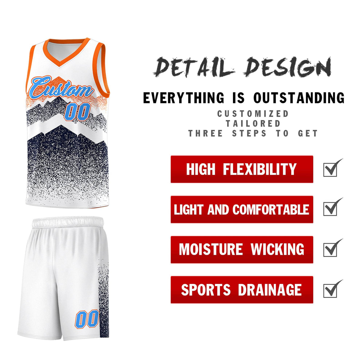 Personalized Youth Basketball Jerseys   White Navy Gradient Mountain Design Uniforms