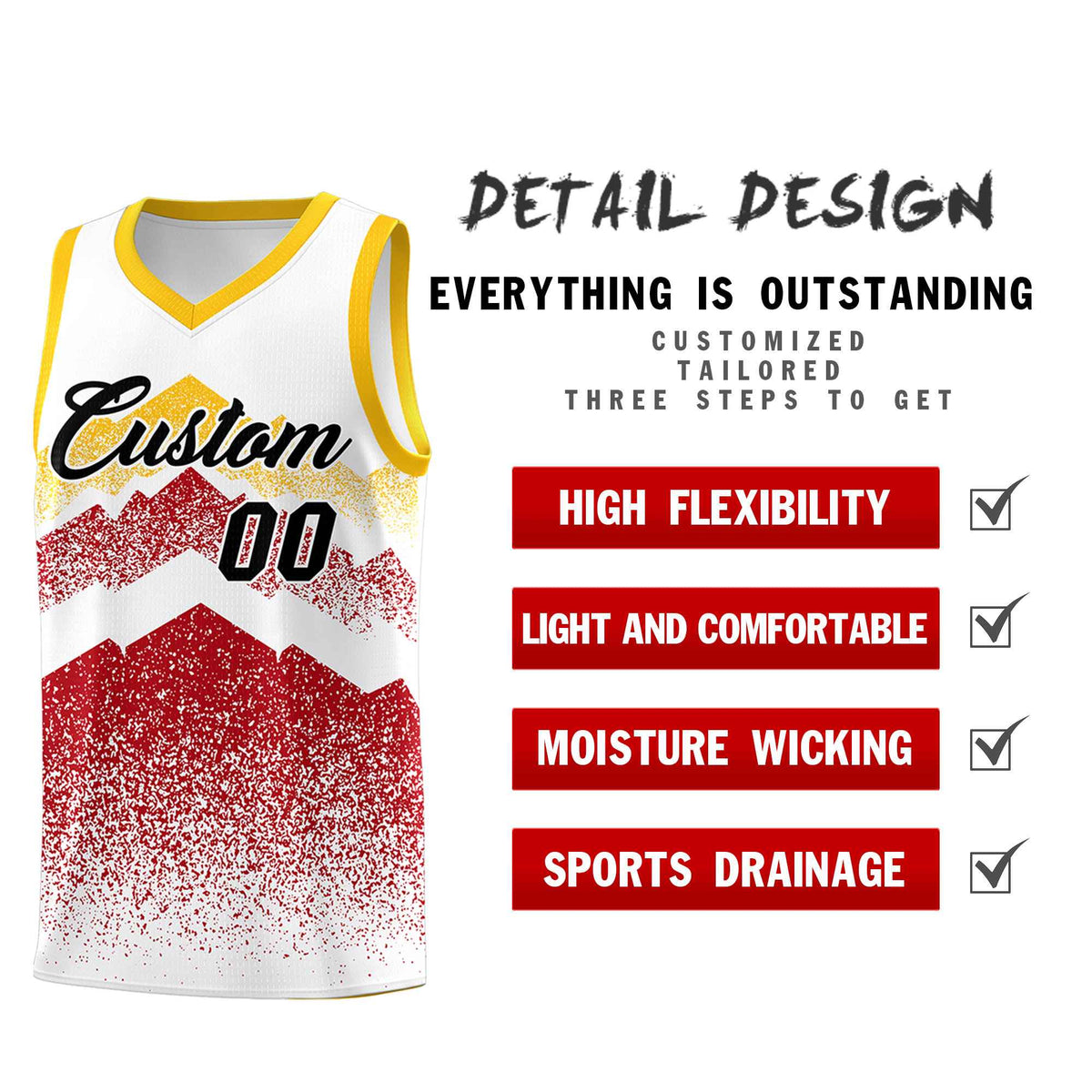 Custom Youth Basketball Jerseys White Red Gradient Mountain Design Uniforms