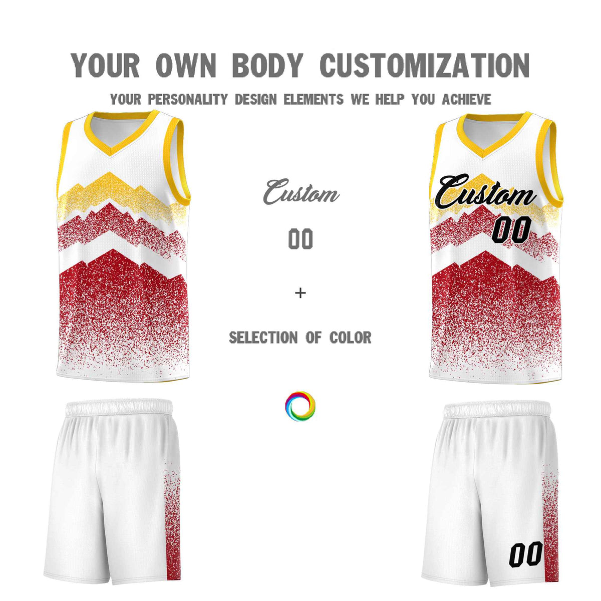 Custom Youth Basketball Jerseys White Red Gradient Mountain Design Uniforms