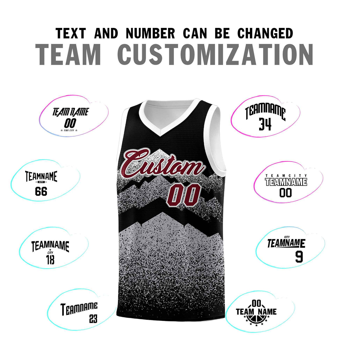 Personalized Youth Basketball Jerseys   Black Gray Gradient Mountain Design Uniforms