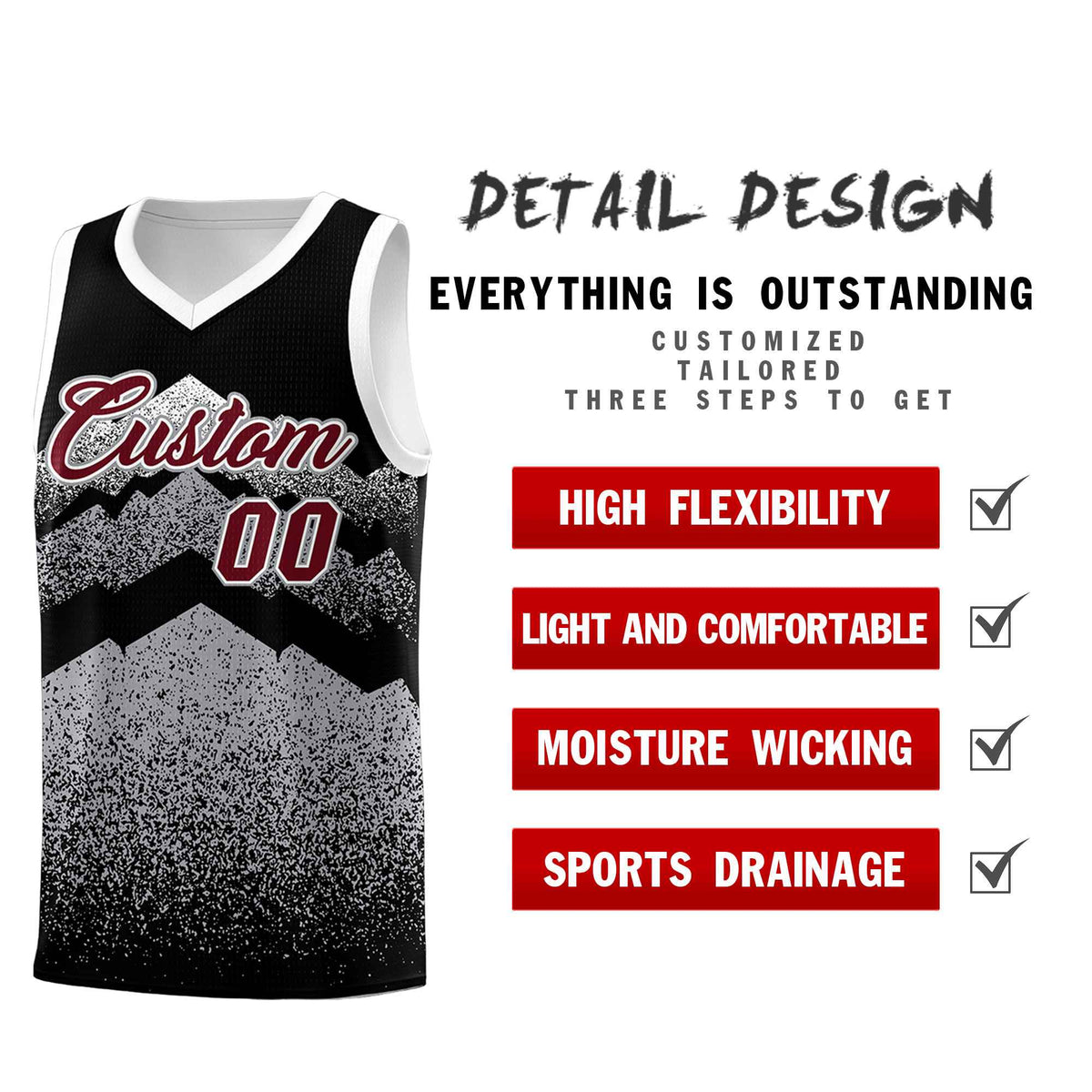 Personalized Youth Basketball Jerseys   Black Gray Gradient Mountain Design Uniforms