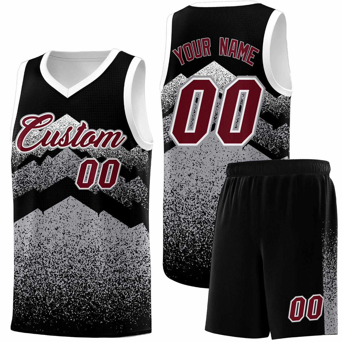 Personalized Youth Basketball Jerseys   Black Gray Gradient Mountain Design Uniforms
