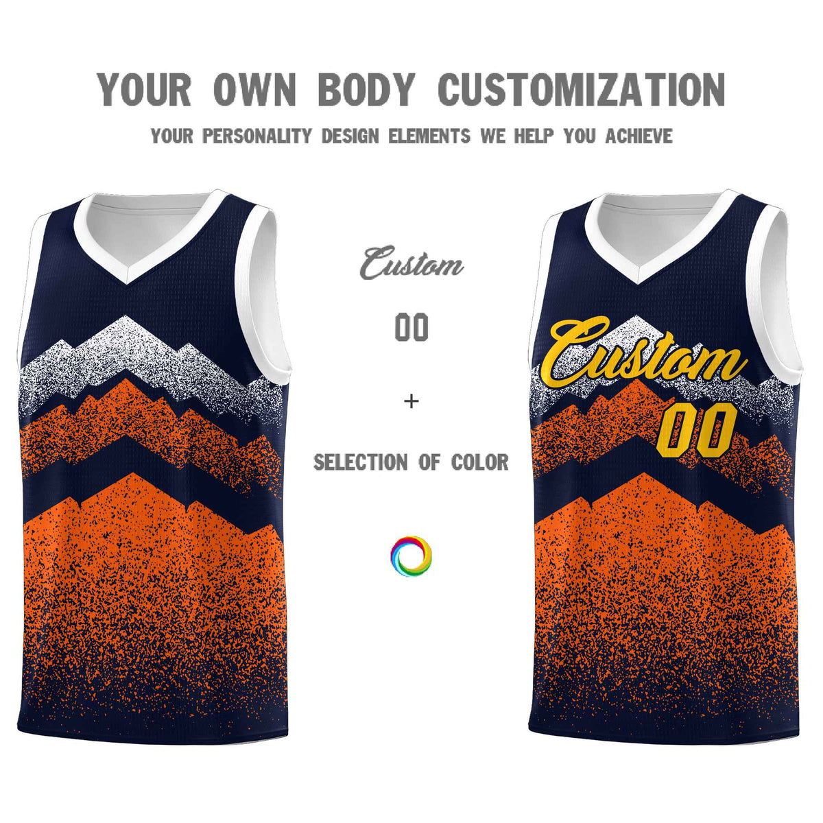 Personalized Youth Basketball Jerseys   Navy Orange Gradient Mountain Design Uniforms