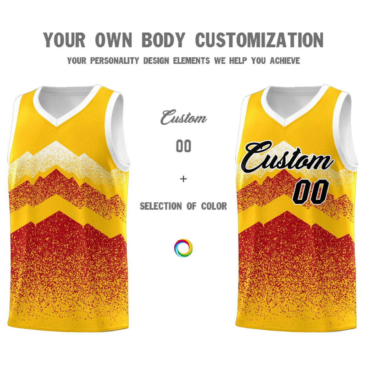 Personalized Youth Basketball Jerseys   Gold Red Gradient Mountain Design Uniforms