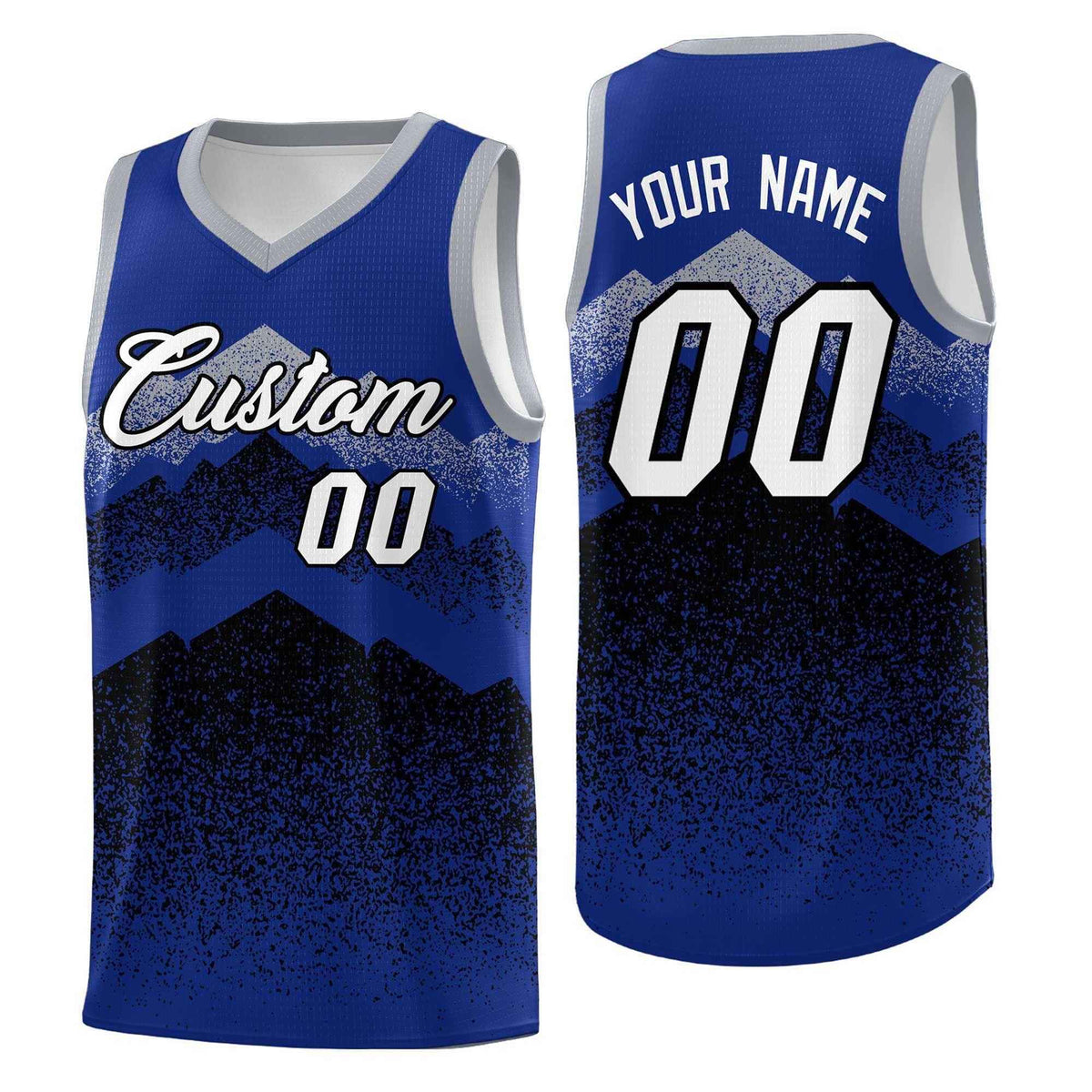 Personalized Youth Basketball Jerseys   Royal Black Gradient Mountain Design Uniforms