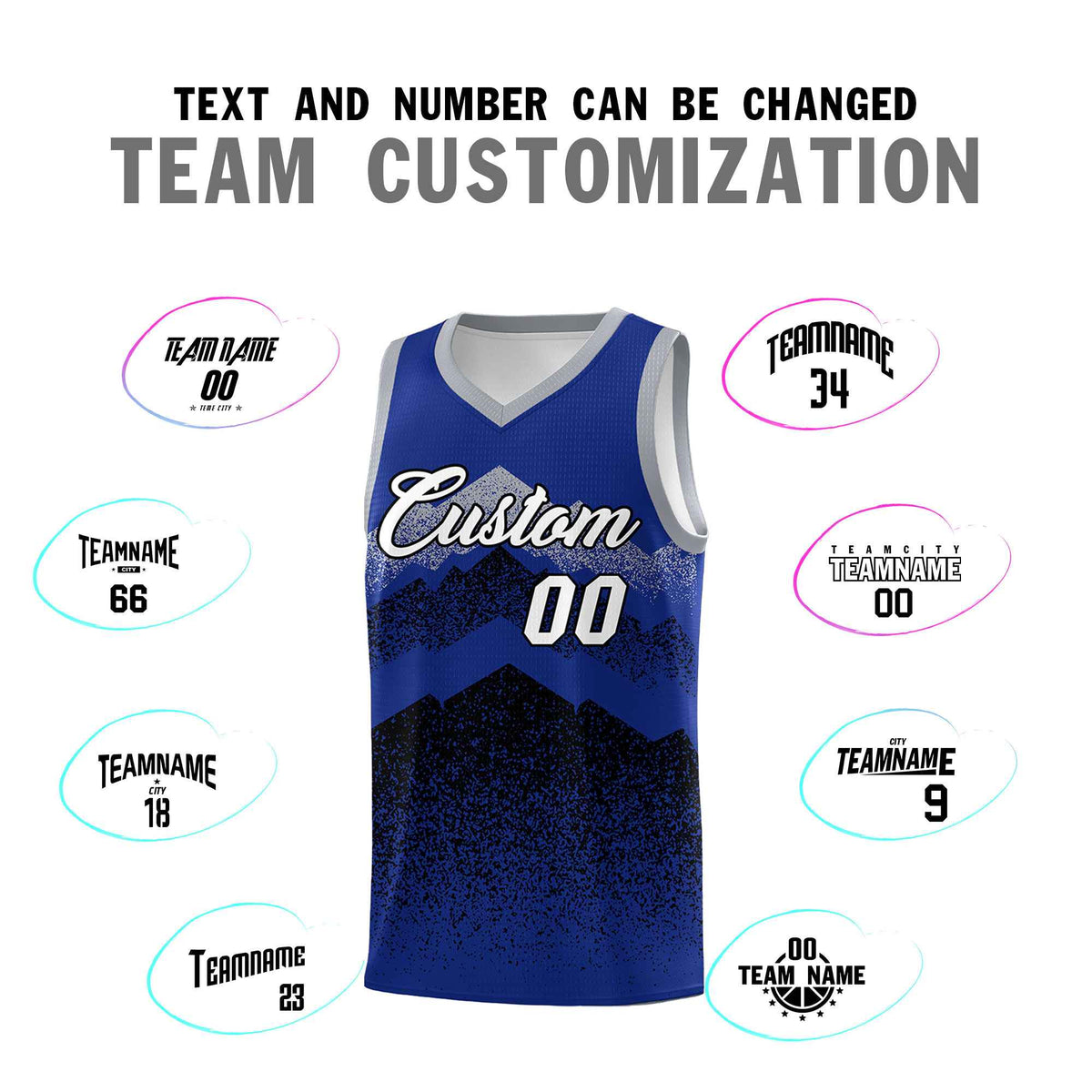 Personalized Youth Basketball Jerseys   Royal Black Gradient Mountain Design Uniforms