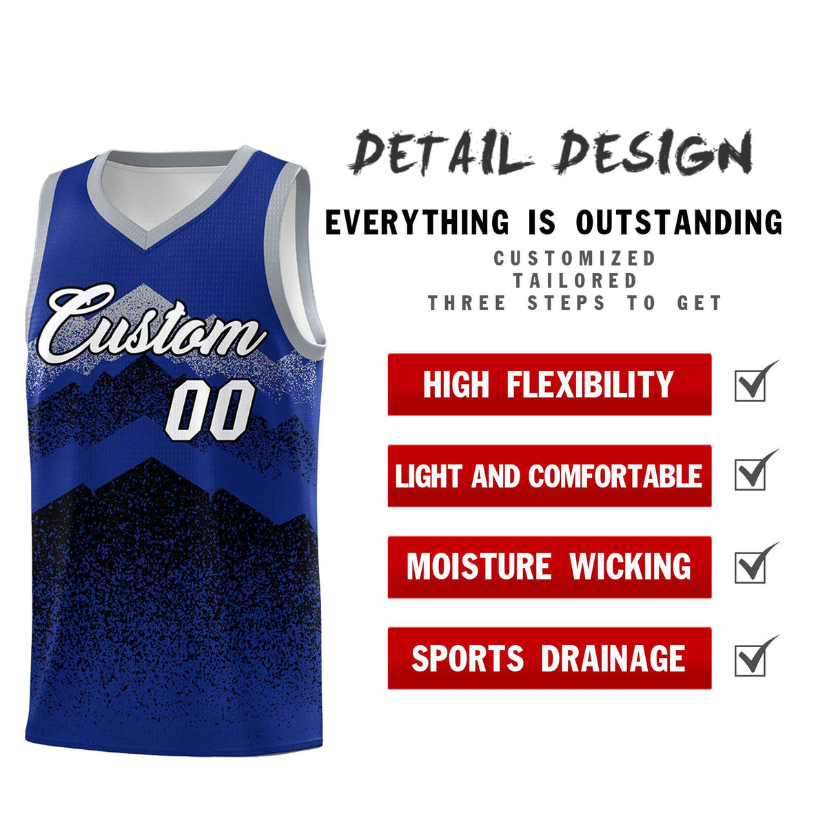Personalized Youth Basketball Jerseys   Royal Black Gradient Mountain Design Uniforms
