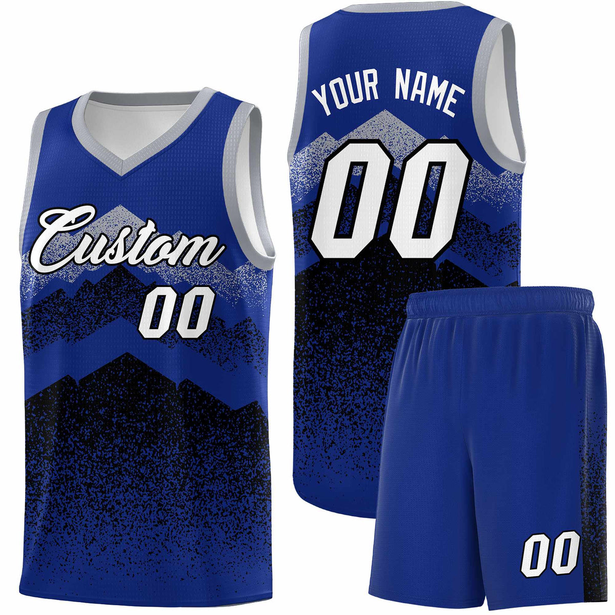 Personalized Youth Basketball Jerseys   Royal Black Gradient Mountain Design Uniforms