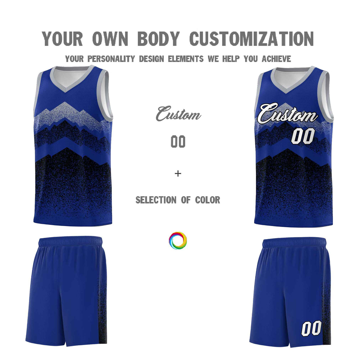Personalized Youth Basketball Jerseys   Royal Black Gradient Mountain Design Uniforms
