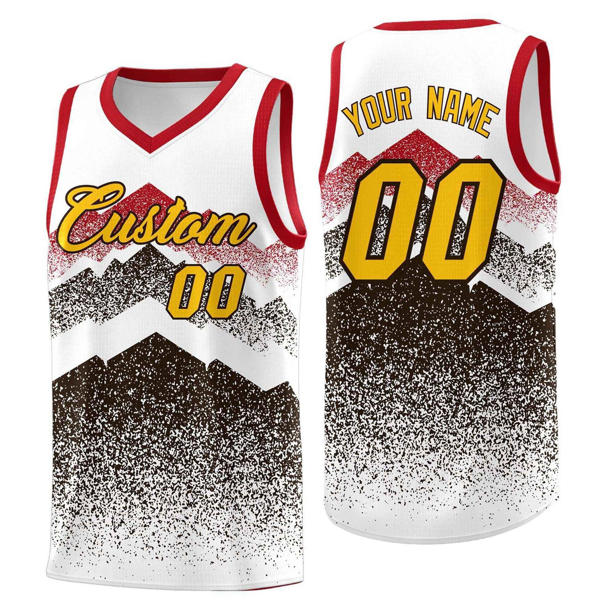 Custom Youth Basketball Jerseys White Brown Gradient Mountain Design Uniforms